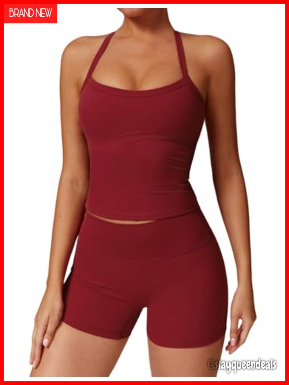 Two Piece Workout Set Cross Back Tank Top High Waist Booty Lifting Shorts